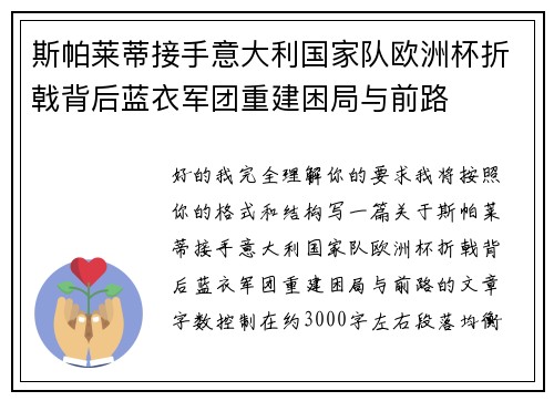斯帕莱蒂接手意大利国家队欧洲杯折戟背后蓝衣军团重建困局与前路